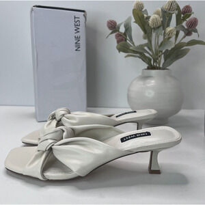 Nine West White Knotted Leather Kitten Heel Sandals